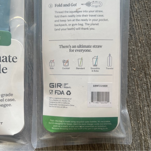 Lot Of 2 GIR Get It Right Ultimate Reusable Straw 4 Piece Set - Travel Size NEW - Picture 3 of 3
